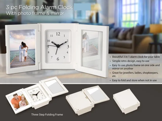 3 Pc Folding Alarm Clock With Photo Frame And Mirror