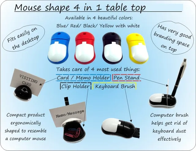 Mouse Shape 4 In 1 Table Top (With Pen Holder, Memo Holder, Paper Clip Holder & Keyboard Cleaning Brush)