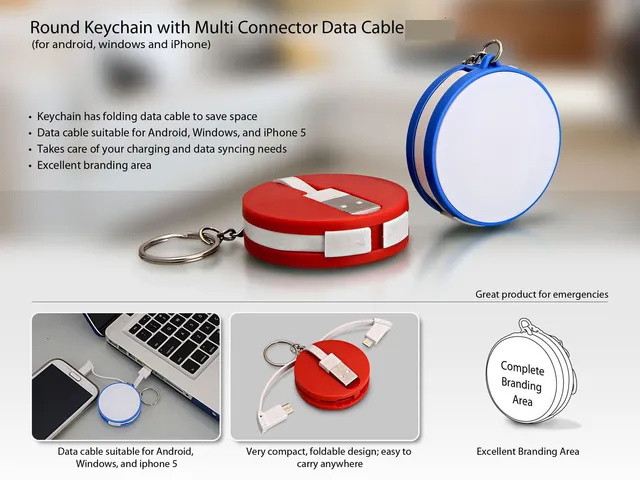 Round Data Cable With Keyring (For Android / Windows / IPhone)