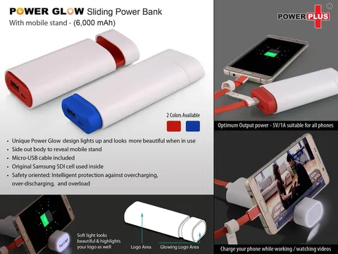 PowerGlow Sliding Power Bank With Mobile Stand (6,000 MAh)