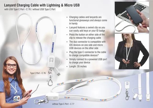 Lanyard Charging Cable With Lightning, Micro USB And USB Type C Port