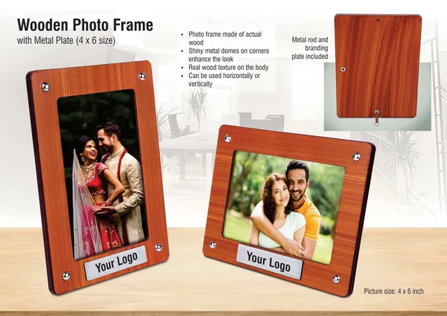 Wooden Photo Frame With Metal Plate (4×6 Size) (Printing Included MOQ 100 Pc)