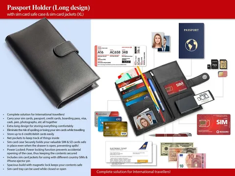 Passport Holder With Sim Card Safe Case & Sim Card Jackets (XL) (Long Design)