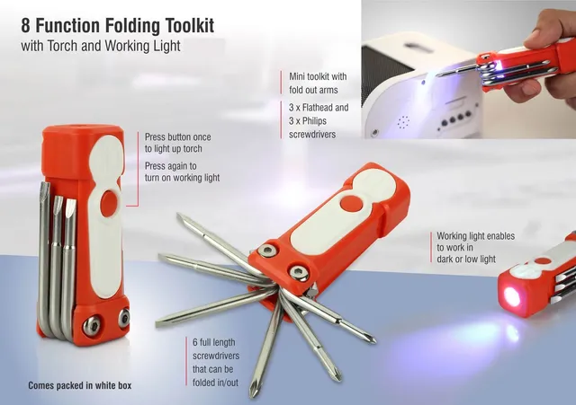 8 Function Folding Toolkit With Torch And Working Light