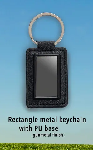 Rectangle Metal Keychain With PU Base (Gunmetal Finish)