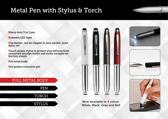 Metal Pen With Stylus & Torch