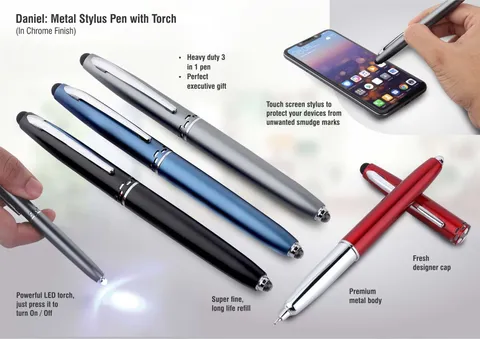 Daniel: Metal Stylus Pen With Torch (Chrome Finish)