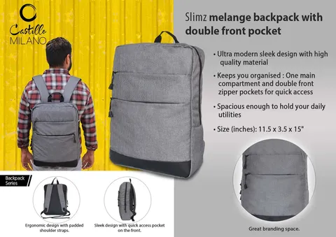 Slimz Gray Backpack With Double Front Pocket By Castillo Milano