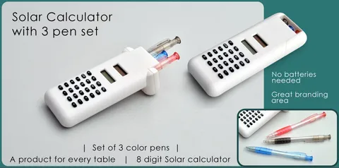 Solar Calculator With 3 Pen Set