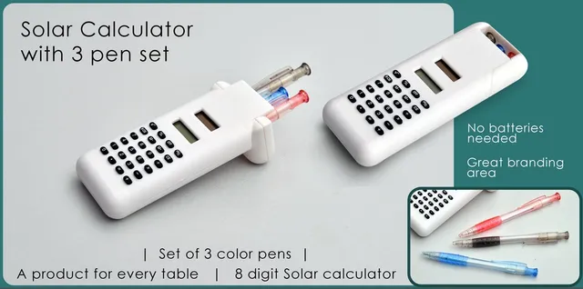 Solar Calculator With 3 Pen Set