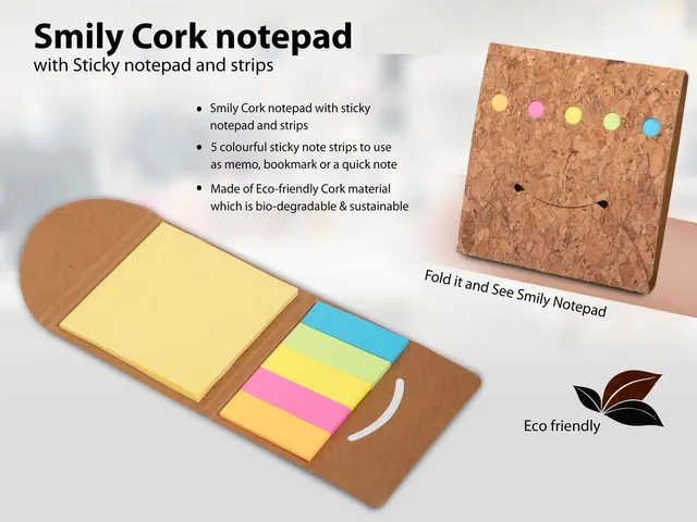 Smily Cork Notepad With Sticky Notepad And Strips