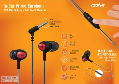 Artis In-Ear Wired Earphone With Mic And Clip | Soft Touch Material (E400M) (MRP 749)