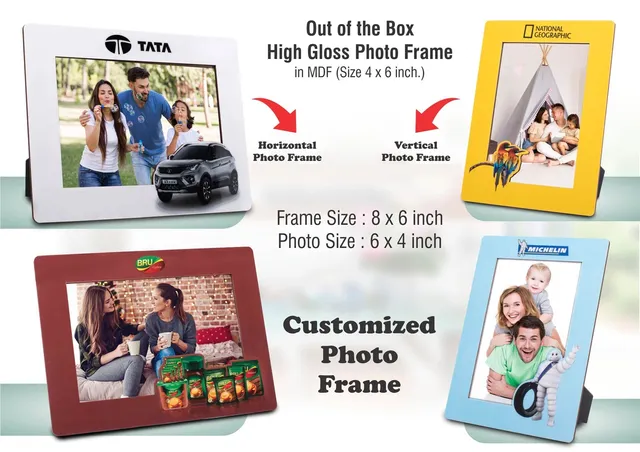 Out Of The Box High Gloss Photo Frame In MDF | With Customized Frame & Insert | Photo Size 4×6 Inch | Horizontal | MOQ 100 Pcs