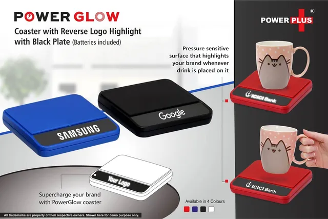 PowerGlow Coaster With Reverse Logo Highlight | With Black Plate (Batteries Included)