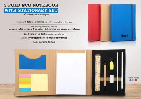 3 fold Eco Notebook with stationary set | Customizable notepad