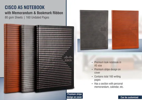 Cisco A5 notebook with memorandum & Bookmark ribbon| 80 gsm sheets | 160 undated pages