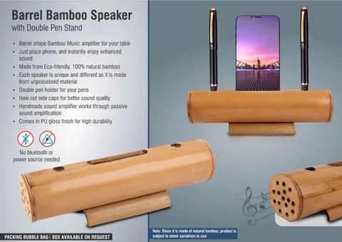 Barrel bamboo speaker with double pen stand
