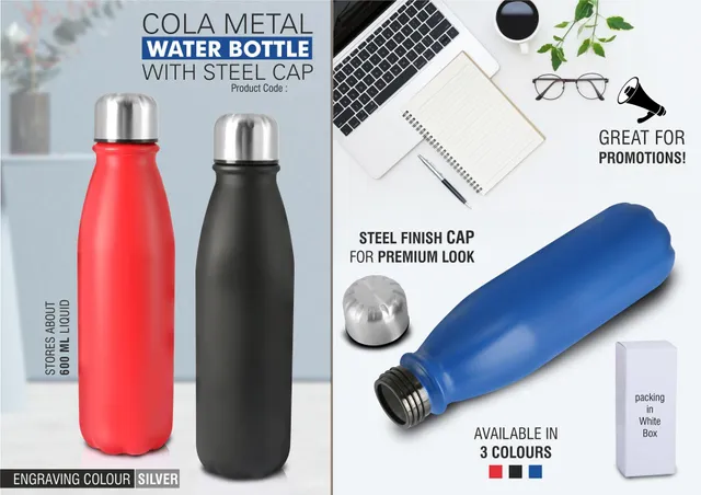 Cola Metal Water Bottle With Steel Cap (600 Ml Approx)