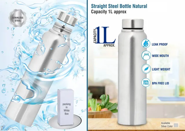 Straight Steel Bottle Natural | Capacity 1L Approx