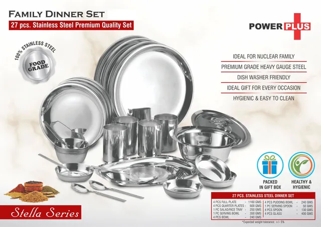 Family Dinner Set: 27 Pc Stainless Steel Premium Quality Set
