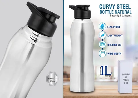 Curvy Steel Bottle Natural | Capacity 1L Approx