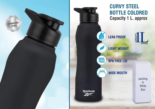 Curvy Steel Bottle Colored | Capacity 1L Approx
