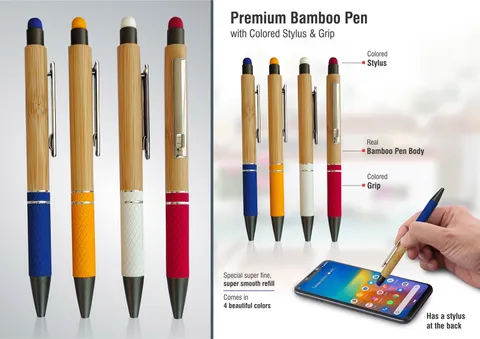 Bamboo Pen With Colored Stylus And Grip