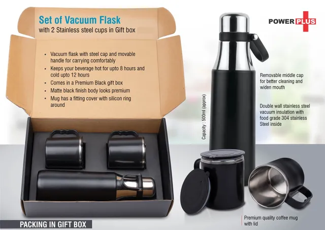 Set Of Vacuum Flask With 2 Stainless Steel Cups In Gift Box