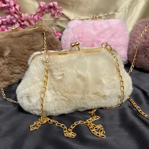 Fluffy Faux Fur Clutch Handbag with Sling