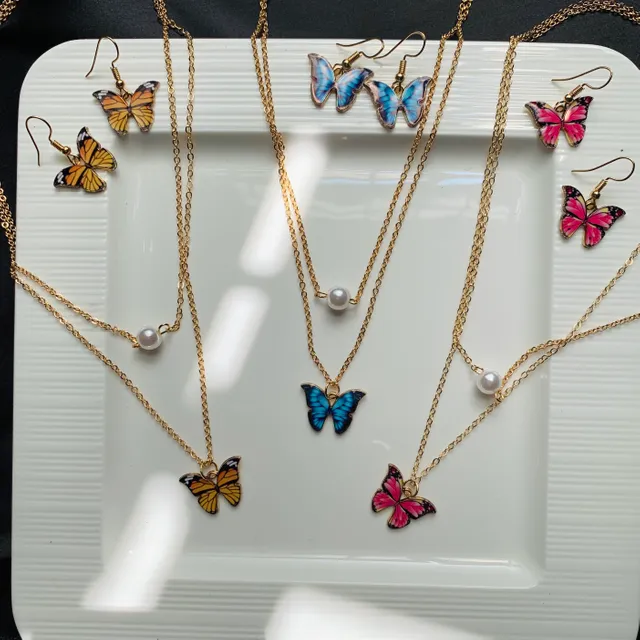 Delicate Butterfly Earrings and Necklace Set