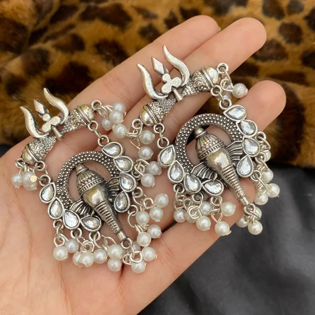 Elephant Jhumka with Mirror and Pearls