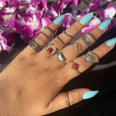 Set of 14 Red Stone Rings