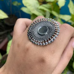Adjustable Oxidised Mirror Indian Ring (4)