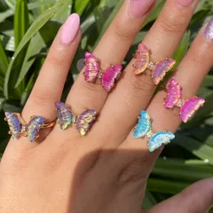 Holographic Golden Butterfly Ring