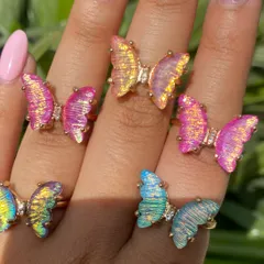 Holographic Golden Butterfly Ring