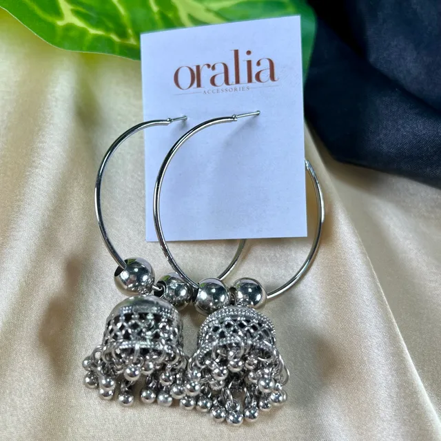 Oxidised Bali Earrings with Ghungroo