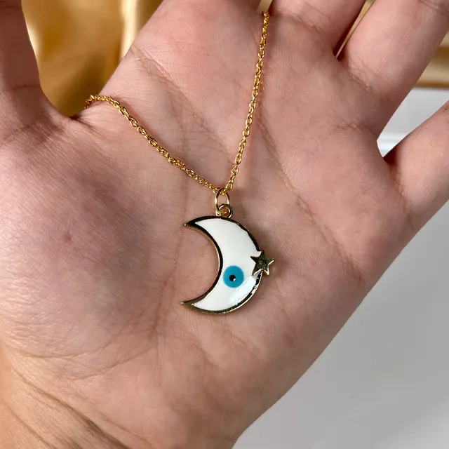White Evil Eye Moon  - Waterproof Necklace