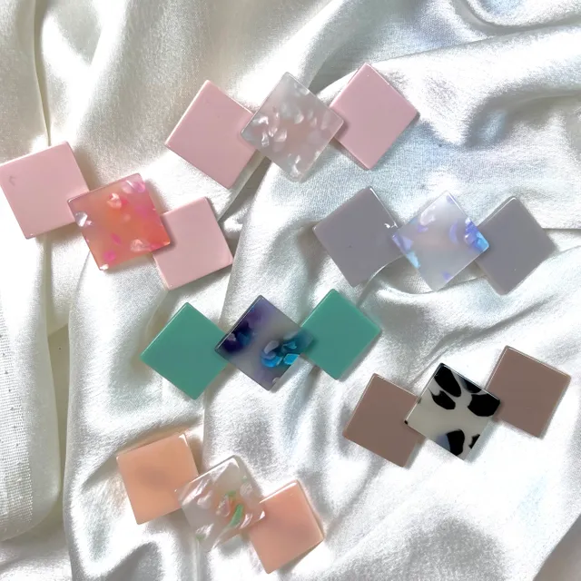 Marble Hair Clips - Big square Design