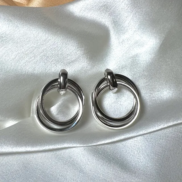 Double Layered Small Silver Earrings