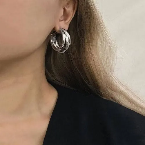Triple Layered SIlver Hoops