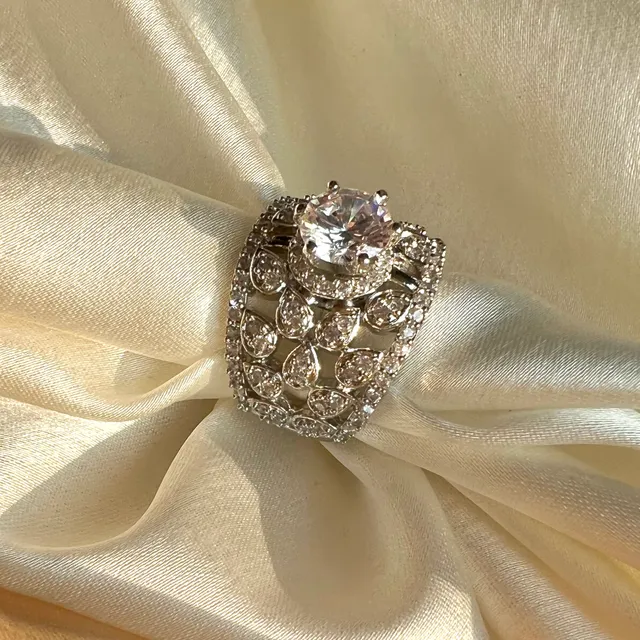 Premium Broad American Diamond Ring - Adjustable