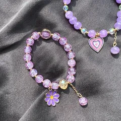 Lavender Aesthetic Y2K Glass Beads Bracelet with Double Charm (Free Size)