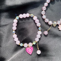 Baby Pink Aesthetic Y2K Glass Beads Bracelet with Double Charm (Free Size)