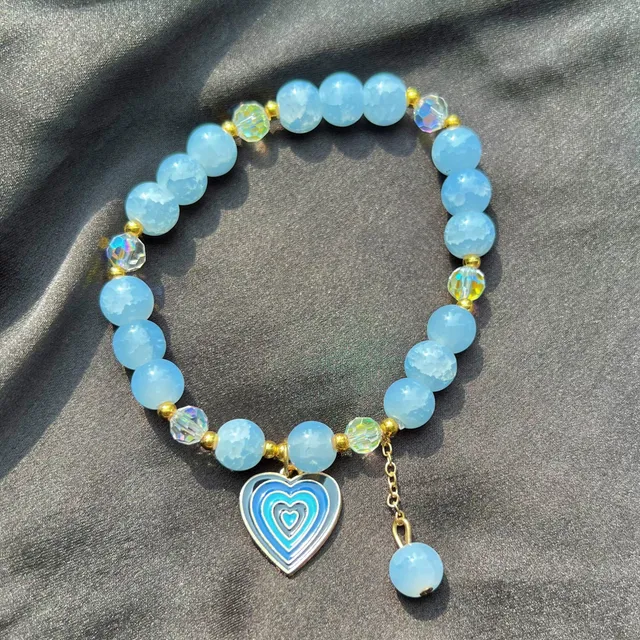Blue  Aesthetic Y2K Glass Beads Bracelet with Double Charm (Free Size)
