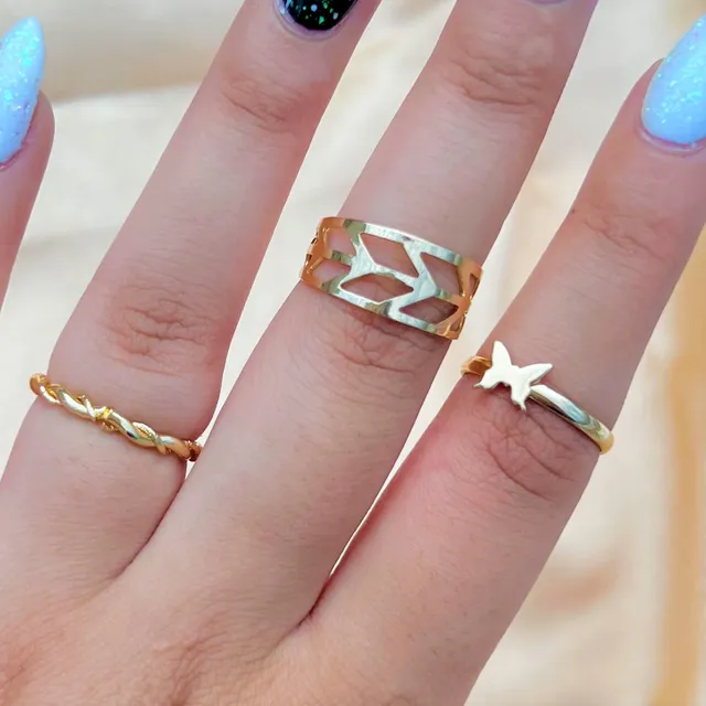 Golden Butterfly Ring Set of 3