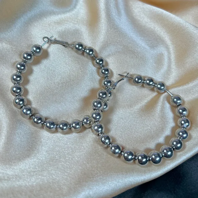 Thick Silver Beaded Hoops