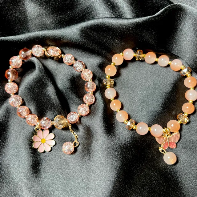 Peach Aesthetic Y2K Glass Beads Bracelet with Double Charm (Free Size)
