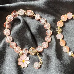 Peach Aesthetic Y2K Glass Beads Bracelet with Double Charm (Free Size)
