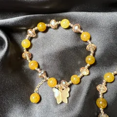 Yellow Aesthetic Y2K Glass Beads Bracelet with Double Charm (Free Size)
