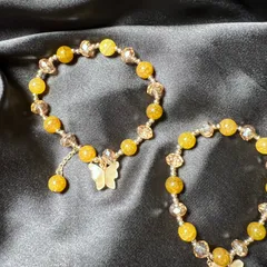Yellow Aesthetic Y2K Glass Beads Bracelet with Double Charm (Free Size)